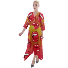 Hot Lips Quarter Sleeve Wrap Front Maxi Dress by ExtraAwesomeSauce