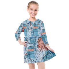 Retro Girls Kids  Quarter Sleeve Shirt Dress by ExtraAwesomeSauce