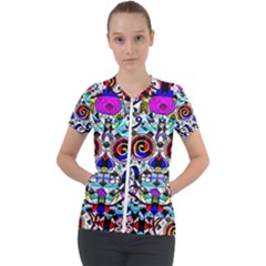 Sugar Skull Pattern 2 Short Sleeve Zip Up Jacket by ExtraAwesomeSauce