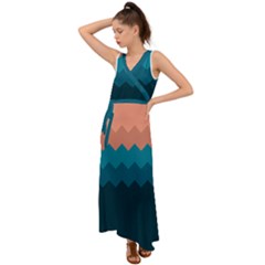 Flat Ocean Waves Palette V-neck Chiffon Maxi Dress by goljakoff