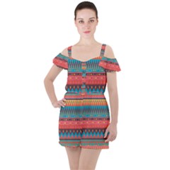 Native American Pattern Ruffle Cut Out Chiffon Playsuit by ExtraAwesomeSauce