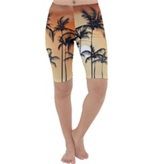 Sunset Palm Trees Beach Summer Cropped Leggings  by ExtraAwesomeSauce