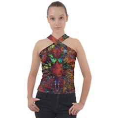 Boho Hippie Trippy Floral Pattern Cross Neck Velour Top by CrypticFragmentsDesign