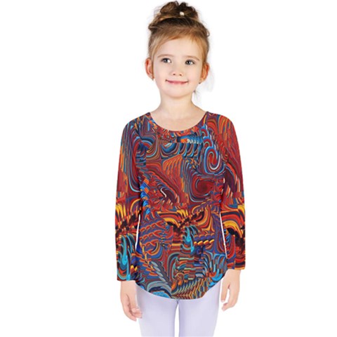 Phoenix Rising Colorful Abstract Art Kids  Long Sleeve Tee by CrypticFragmentsDesign