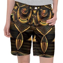 Black And Gold Abstract Line Art Pattern Pocket Shorts by CrypticFragmentsDesign