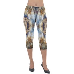 Retro Hippie Vibe Psychedelic Silver Lightweight Velour Capri Leggings  by CrypticFragmentsDesign