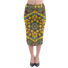 Mandala Faux Artificial Leather Among Spring Flowers Midi Pencil Skirt by pepitasart