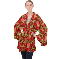 Abstract Rose Garden Red Long Sleeve Velvet Kimono  by Dutashop