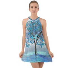 Crystal Blue Tree Halter Tie Back Chiffon Dress by icarusismartdesigns