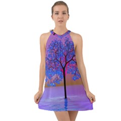 Tree Sunset Halter Tie Back Chiffon Dress by icarusismartdesigns