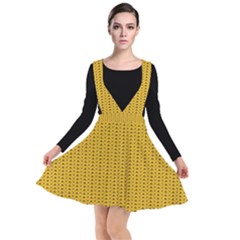 Yellow Knitted Pattern Plunge Pinafore Dress by goljakoff