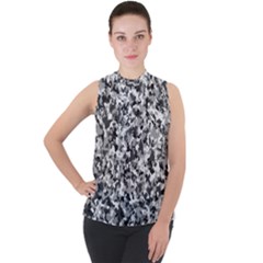 Camouflage Bw Mock Neck Chiffon Sleeveless Top by JustToWear