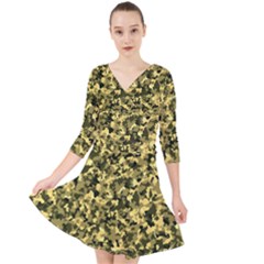 Camouflage Sand  Quarter Sleeve Front Wrap Dress by JustToWear