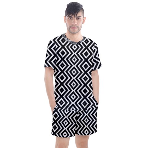 Patternformesgeometriquesnoir5 Men s Mesh Tee And Shorts Set by kcreatif