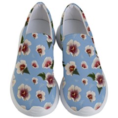 Delicate Hibiscus Flowers On A Blue Background Women s Lightweight Slip Ons by SychEva