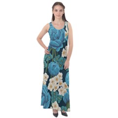 Blue Flowers Sleeveless Velour Maxi Dress by goljakoff