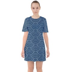 Blue Sashiko Plaid Sixties Short Sleeve Mini Dress by goljakoff