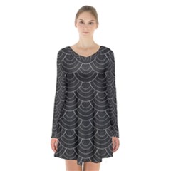 Black Sashiko Pattern Long Sleeve Velvet V-neck Dress by goljakoff