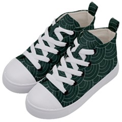 Green Sashiko Pattern Kids  Mid-top Canvas Sneakers by goljakoff