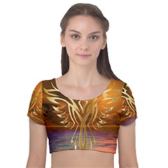 Pheonix Rising Velvet Short Sleeve Crop Top  by icarusismartdesigns