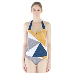 Pattern Abstrait Effet Bleu/jaune Halter Swimsuit by kcreatif