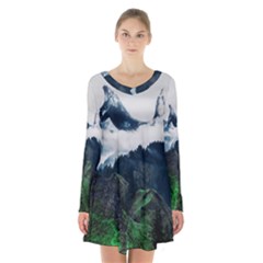 Whales Peak Long Sleeve Velvet V-neck Dress by goljakoff