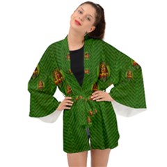 Lady Cartoon Love Her Tulips In Peace Long Sleeve Kimono by pepitasart