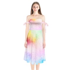 Rainbow Paint Shoulder Tie Bardot Midi Dress by goljakoff