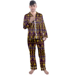 Fancy Ornate Pattern Mosaic Print Men s Long Sleeve Satin Pajamas Set by dflcprintsclothing