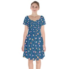 Unusual Flowers Short Sleeve Bardot Dress by SychEva