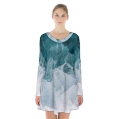 Blue Sea Long Sleeve Velvet V-neck Dress by goljakoff