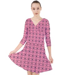 Circles On Pink Quarter Sleeve Front Wrap Dress by JustToWear