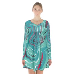 Vector Vivid Marble Pattern 2 Long Sleeve Velvet V-neck Dress by goljakoff