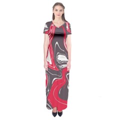 Red Vivid Marble Pattern 3 Short Sleeve Maxi Dress by goljakoff