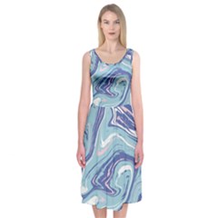 Blue Vivid Marble Pattern 9 Midi Sleeveless Dress by goljakoff