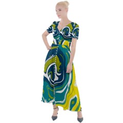 Green Vivid Marble Pattern 14 Button Up Short Sleeve Maxi Dress by goljakoff