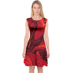 Red Vivid Marble Pattern 15 Capsleeve Midi Dress by goljakoff