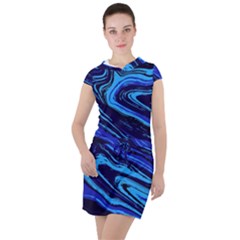 Blue Vivid Marble Pattern 16 Drawstring Hooded Dress by goljakoff