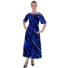 Blue Vivid Marble Pattern 16 Shoulder Straps Boho Maxi Dress  by goljakoff