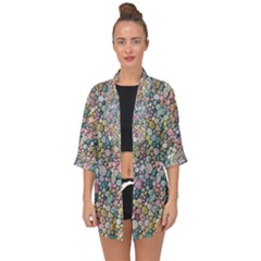 Multicolored Watercolor Stones Open Front Chiffon Kimono by SychEva