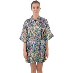 Multicolored Watercolor Stones Half Sleeve Satin Kimono  by SychEva