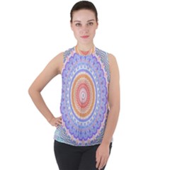 Pretty Pastel Boho Hippie Mandala Mock Neck Chiffon Sleeveless Top by CrypticFragmentsDesign