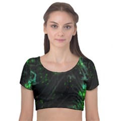 Alien2 Velvet Short Sleeve Crop Top  by PollyParadise