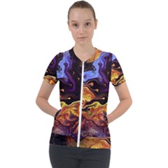 Nebula Starry Night Skies Abstract Art Short Sleeve Zip Up Jacket by CrypticFragmentsDesign