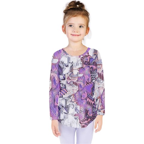 Blooming Lilacs Spring Garden Abstract Kids  Long Sleeve Tee by CrypticFragmentsDesign