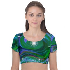 Night Sky Velvet Short Sleeve Crop Top  by LW41021