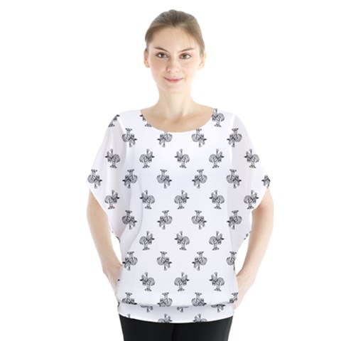 Black And White Sketchy Birds Motif Pattern Batwing Chiffon Blouse by dflcprintsclothing