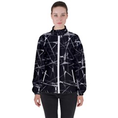 Black And White Splatter Abstract Print Women s High Neck Windbreaker by dflcprintsclothing