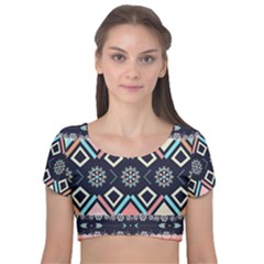Gypsy-pattern Velvet Short Sleeve Crop Top  by PollyParadise