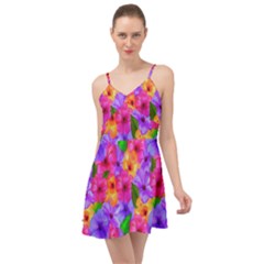 Watercolor Flowers  Multi-colored Bright Flowers Summer Time Chiffon Dress by SychEva